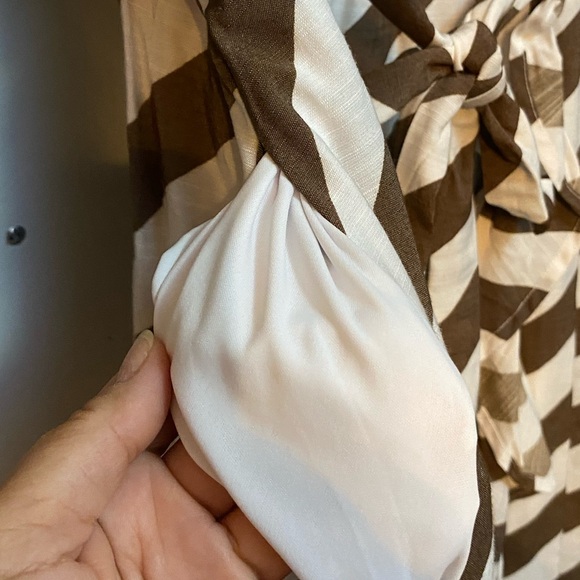 NEW**LANE BRYANT, POCKETS, LONG SLEEVE, LINED BROWN STRIP MIDI DRESS, - Picture 9 of 11